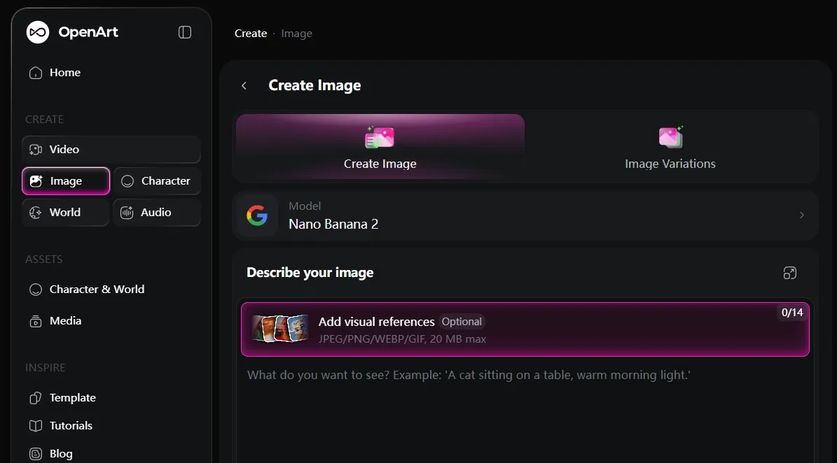 OpenArt AI interface