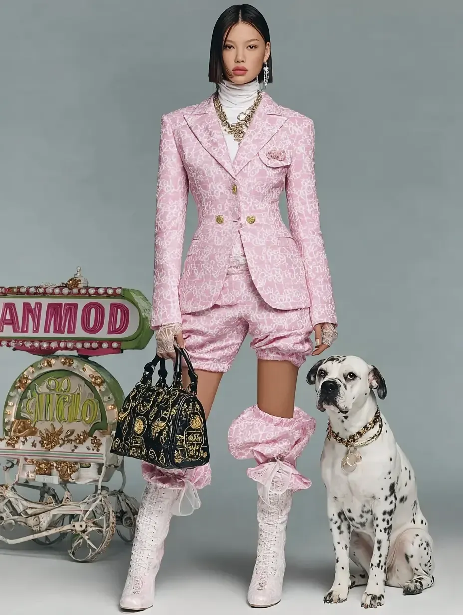 a model with a dog
