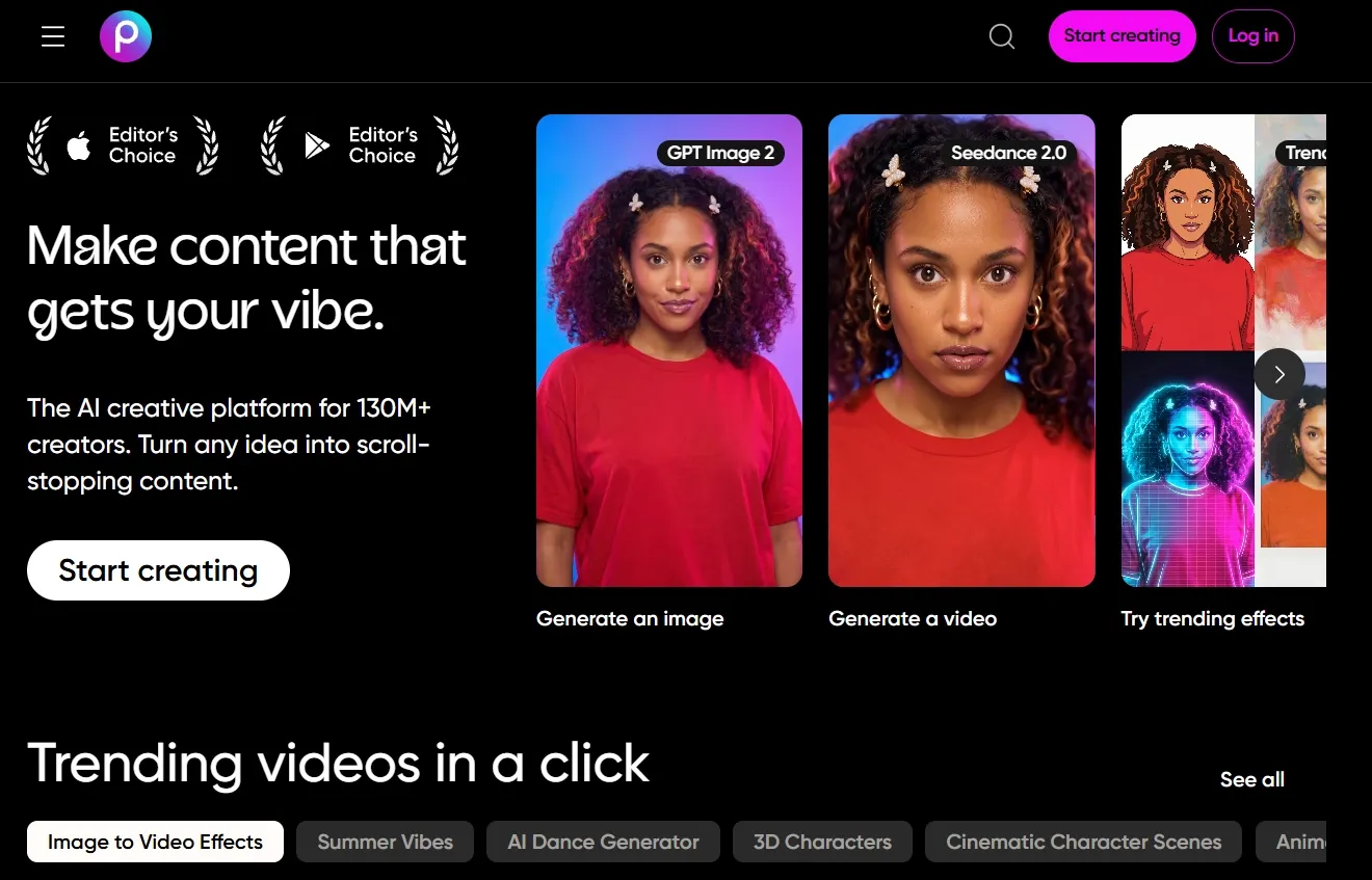 Homepage of Picsart