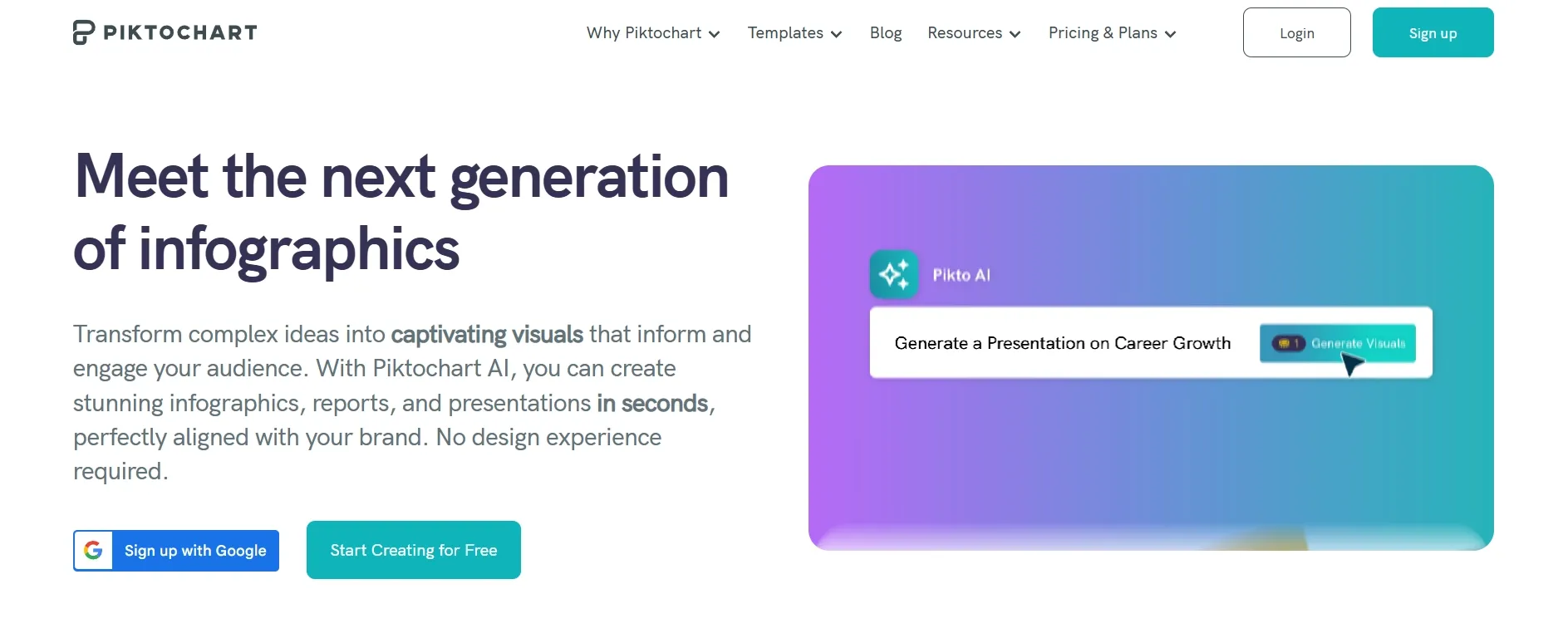 Piktochart AI homepage interface