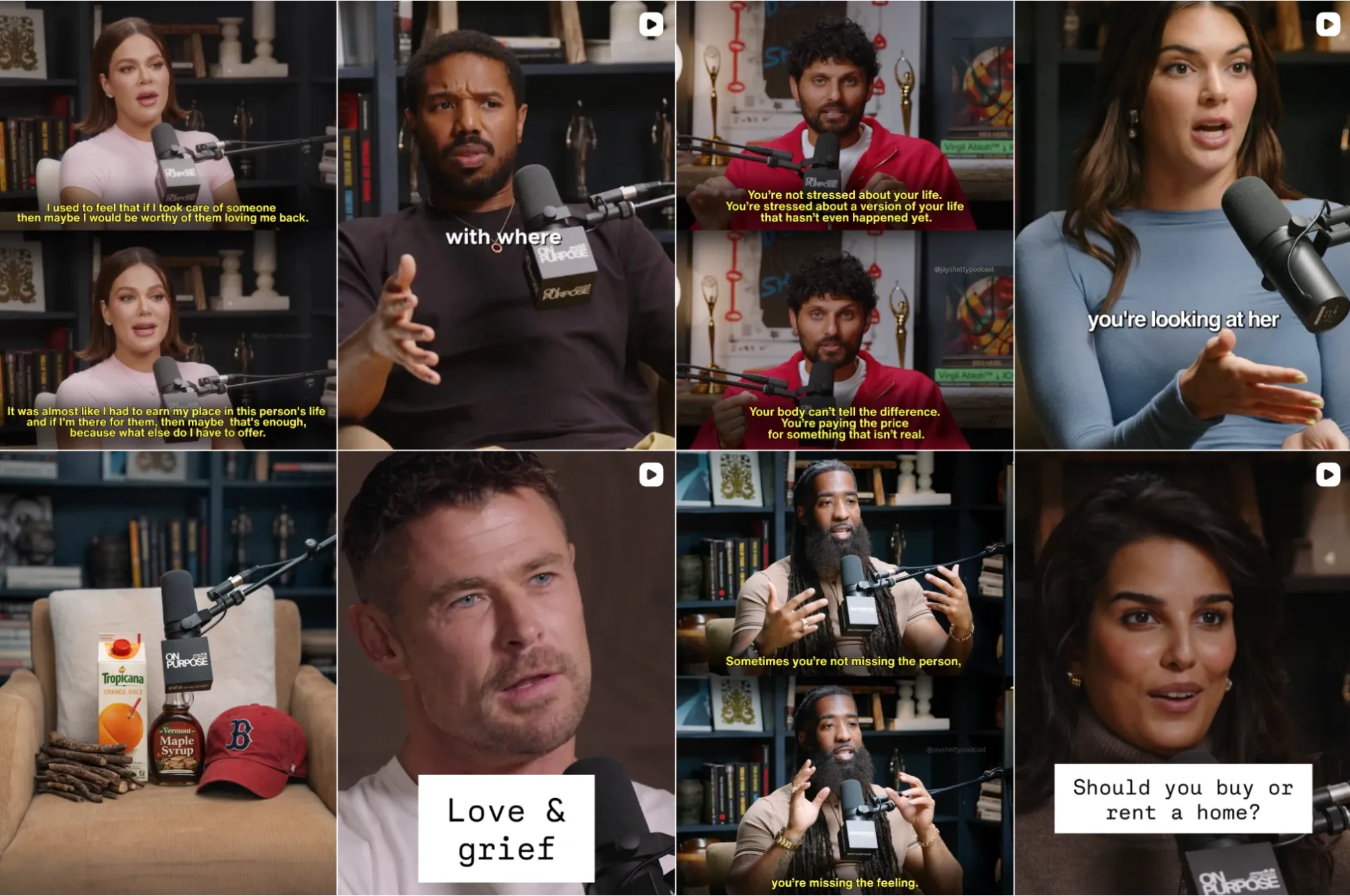A collage of multiple guests being interviewed on a podcast, representing YouTube Shorts content