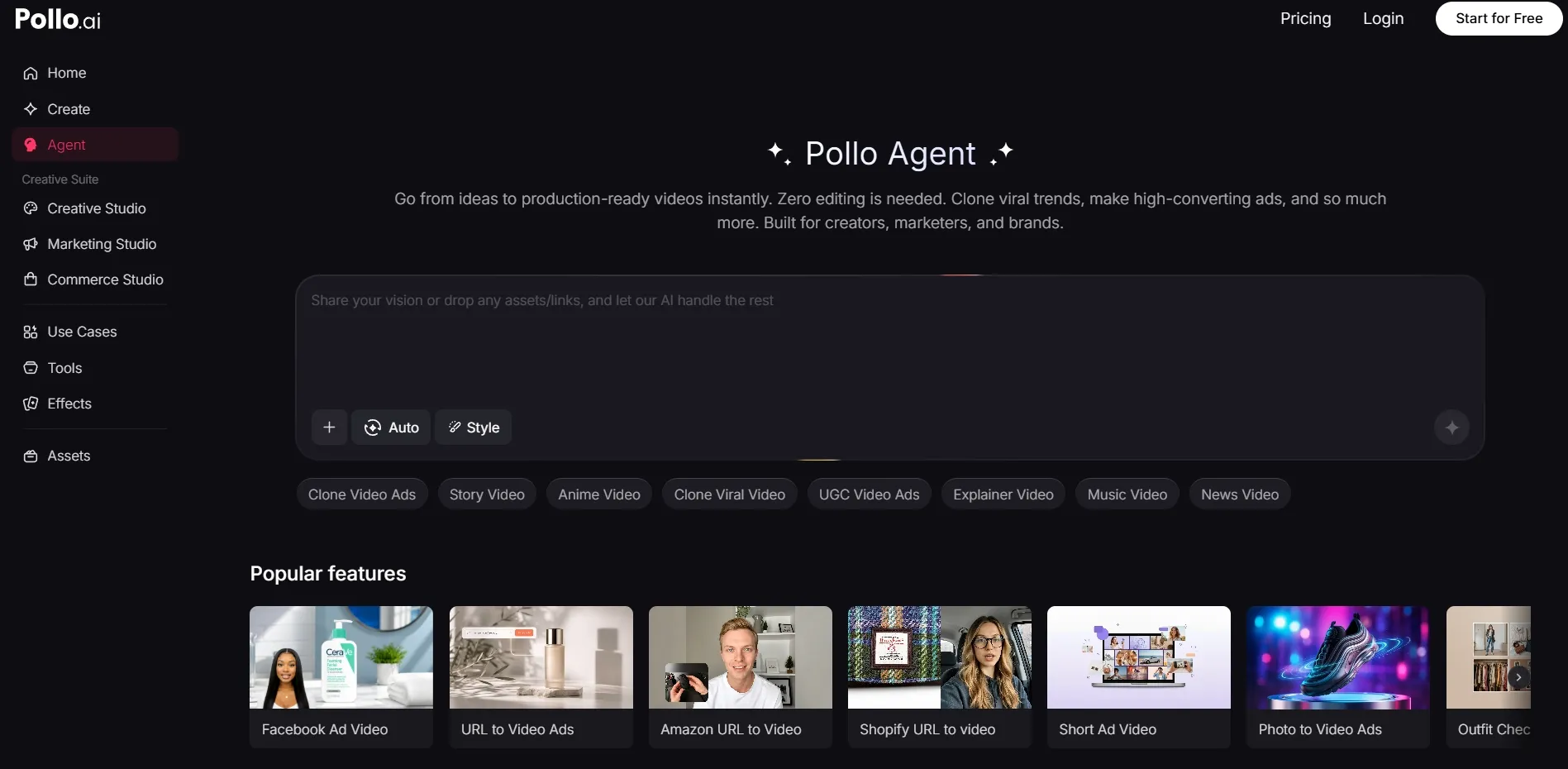 TikTV Agent dashboard for instant AI video production workflows