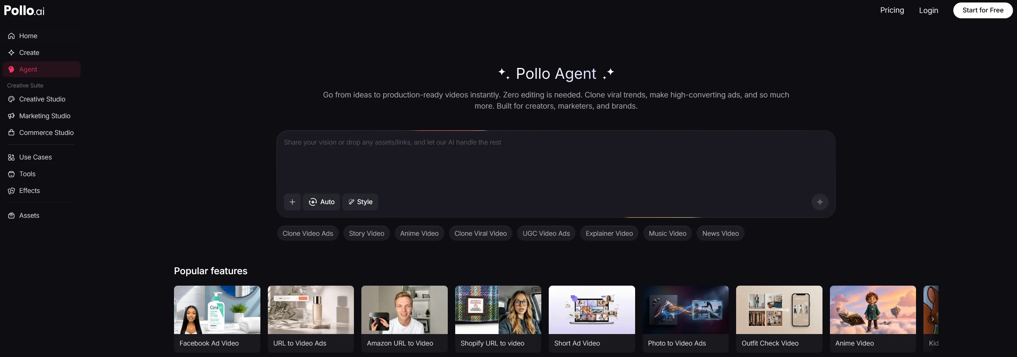 Interface of marketing studio