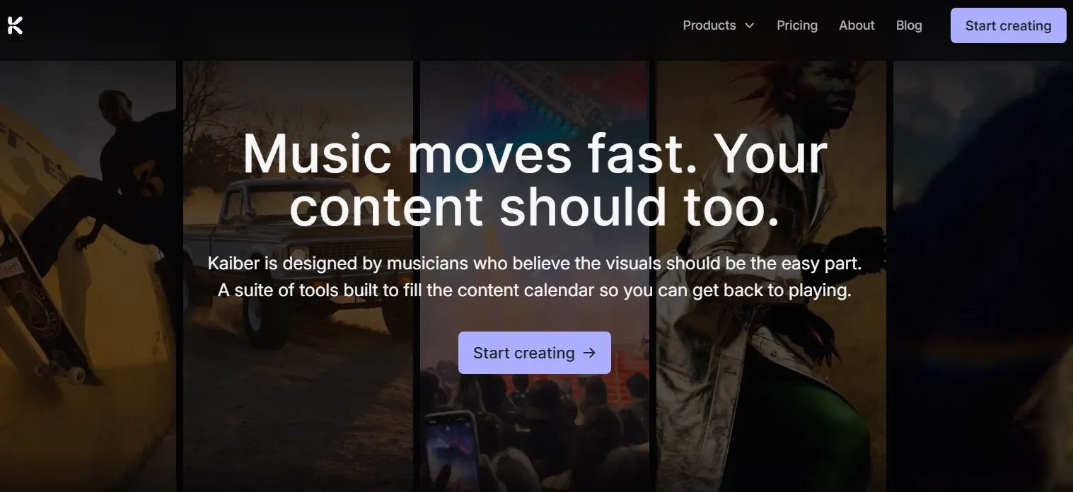 Promotional content for Kaiber, a tool for musicians to create visuals.