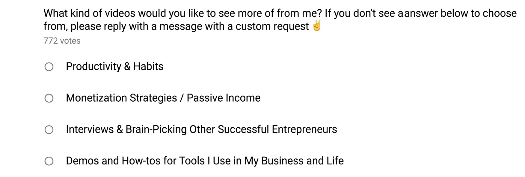 Results from a questionnaire