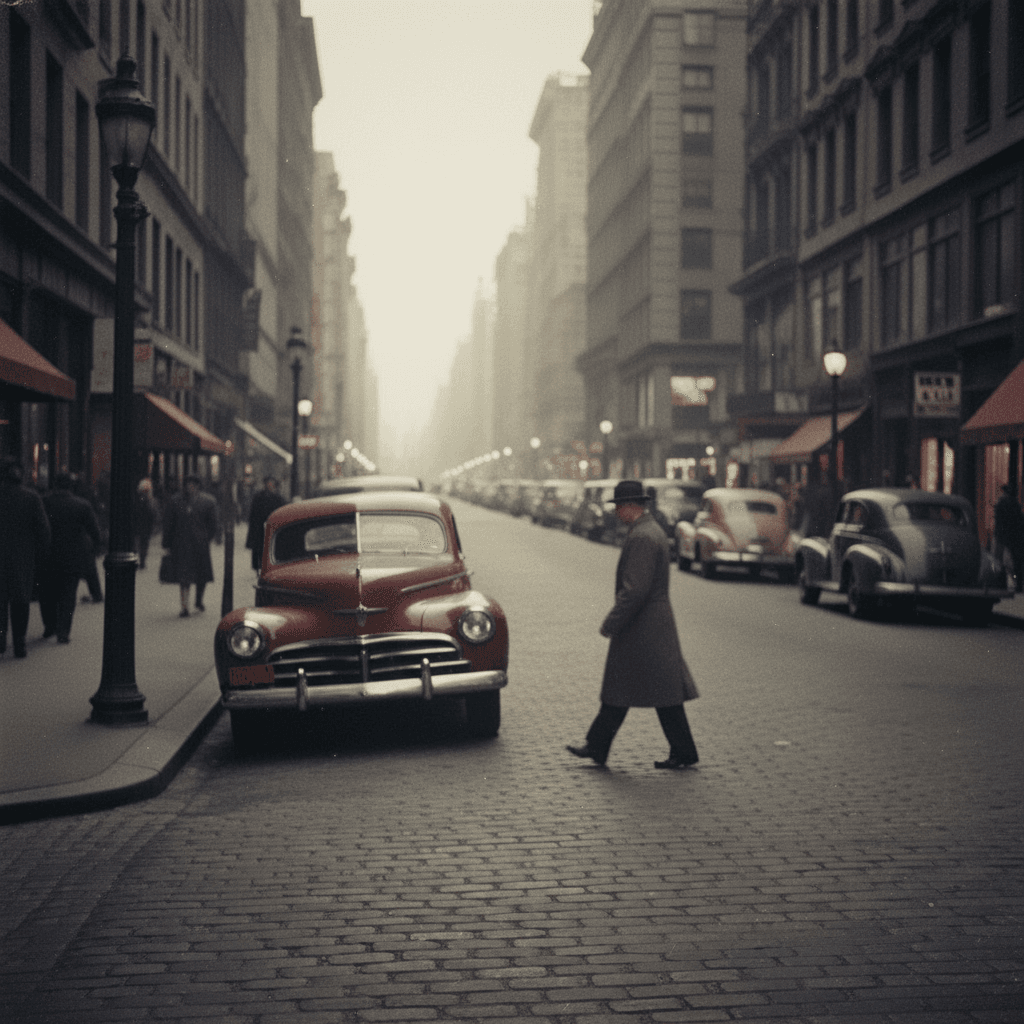 Retro city street, old cars