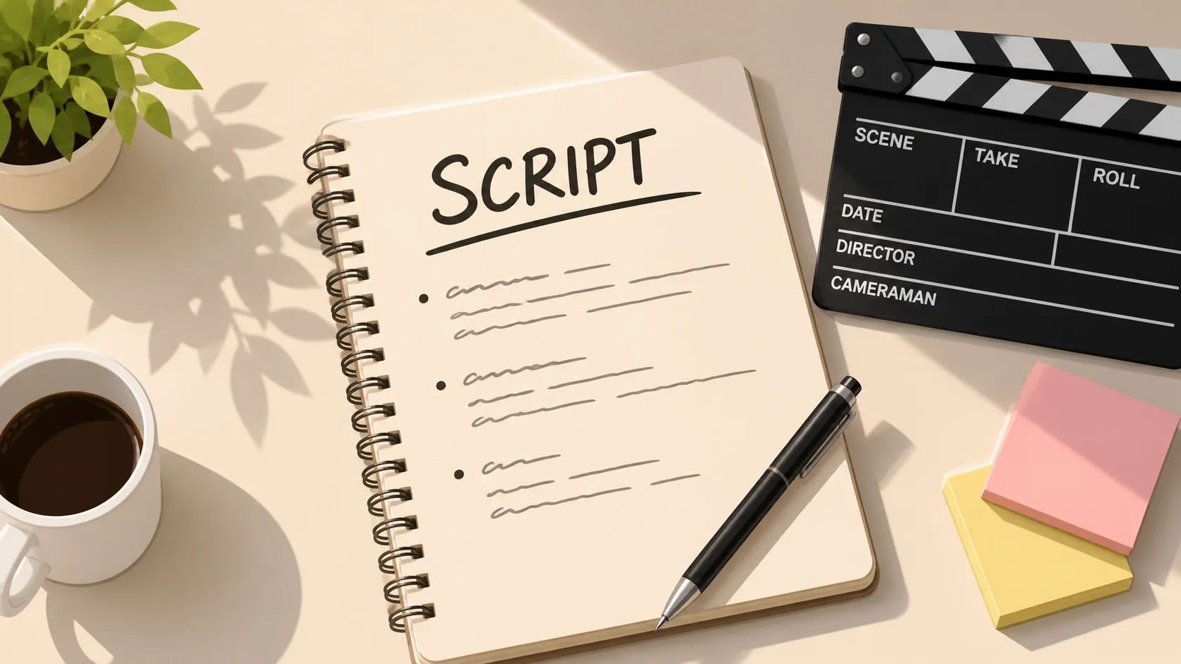 Top view of a script writing notebook