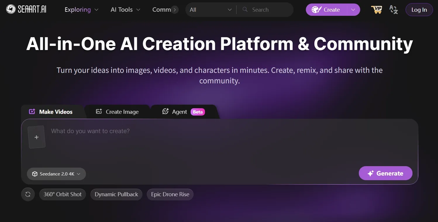 Homepage of SeaArt