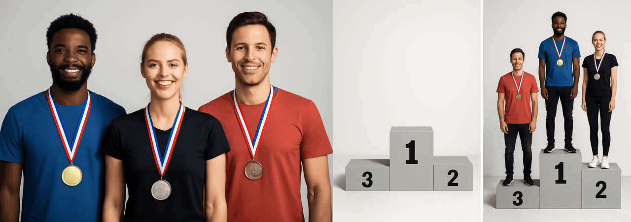 drie mensen met medailles