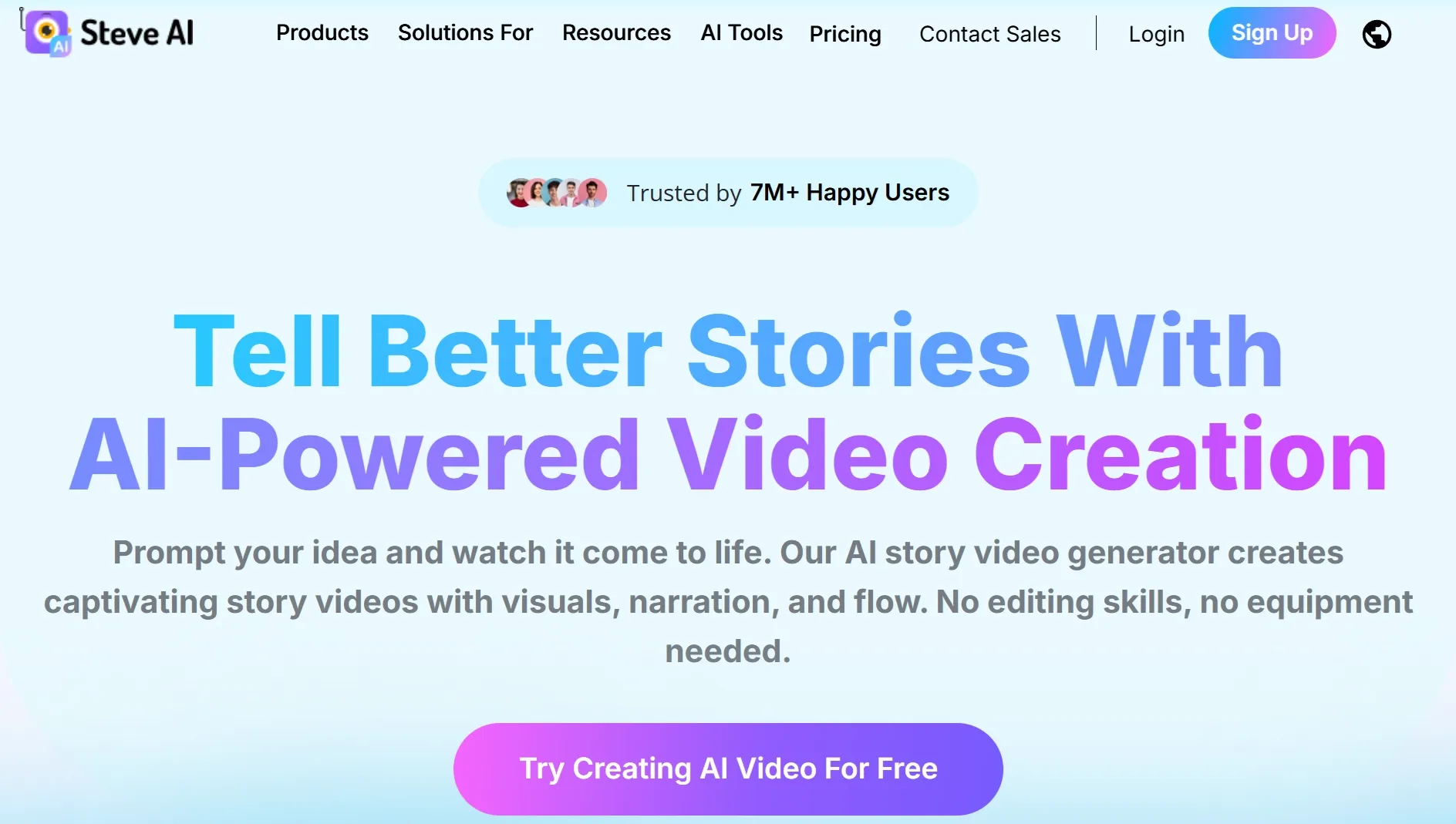 AI homepage for AI powered story video creation