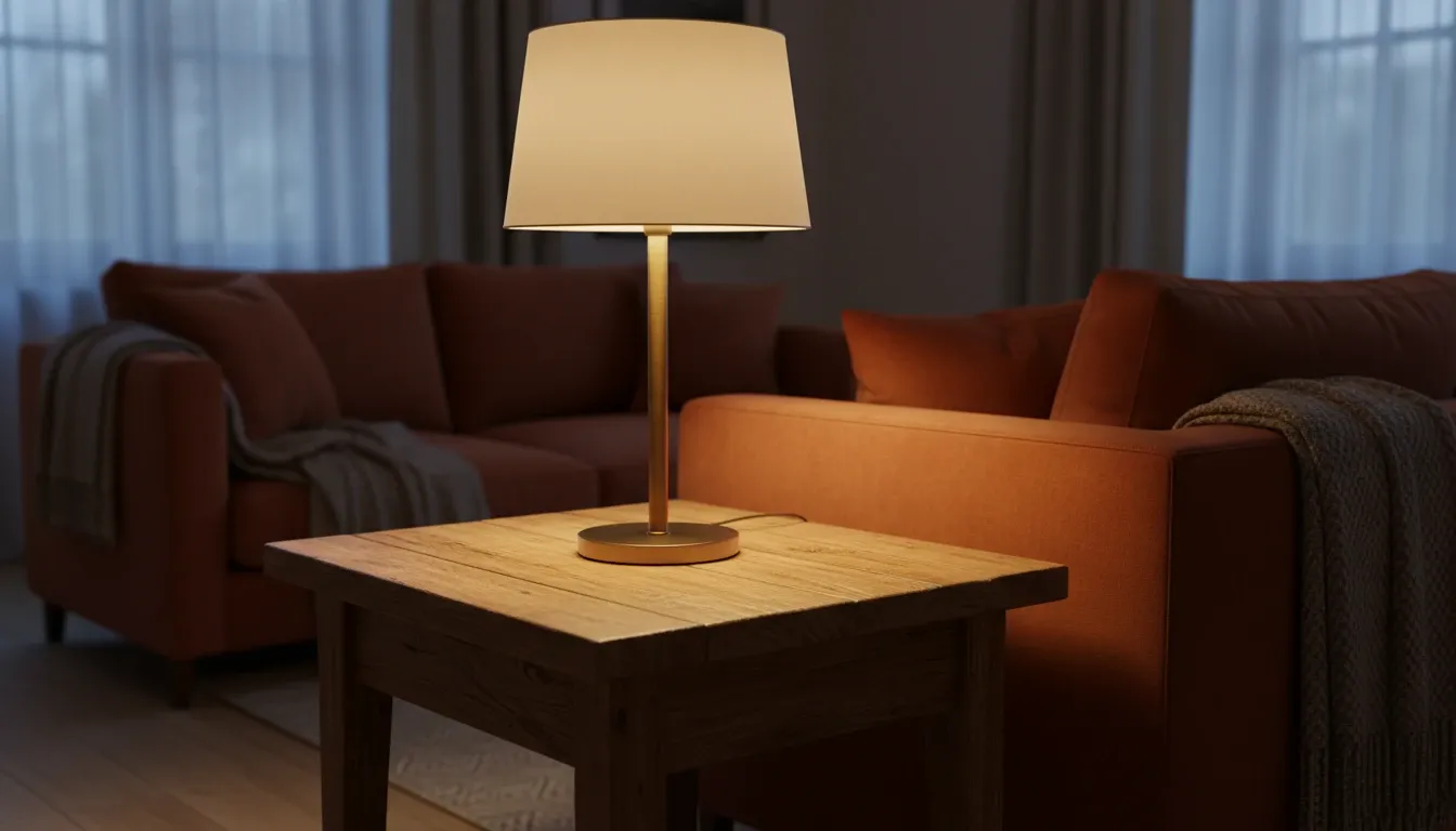 una acogedora lámpara de luz amarilla sobre el escritorio