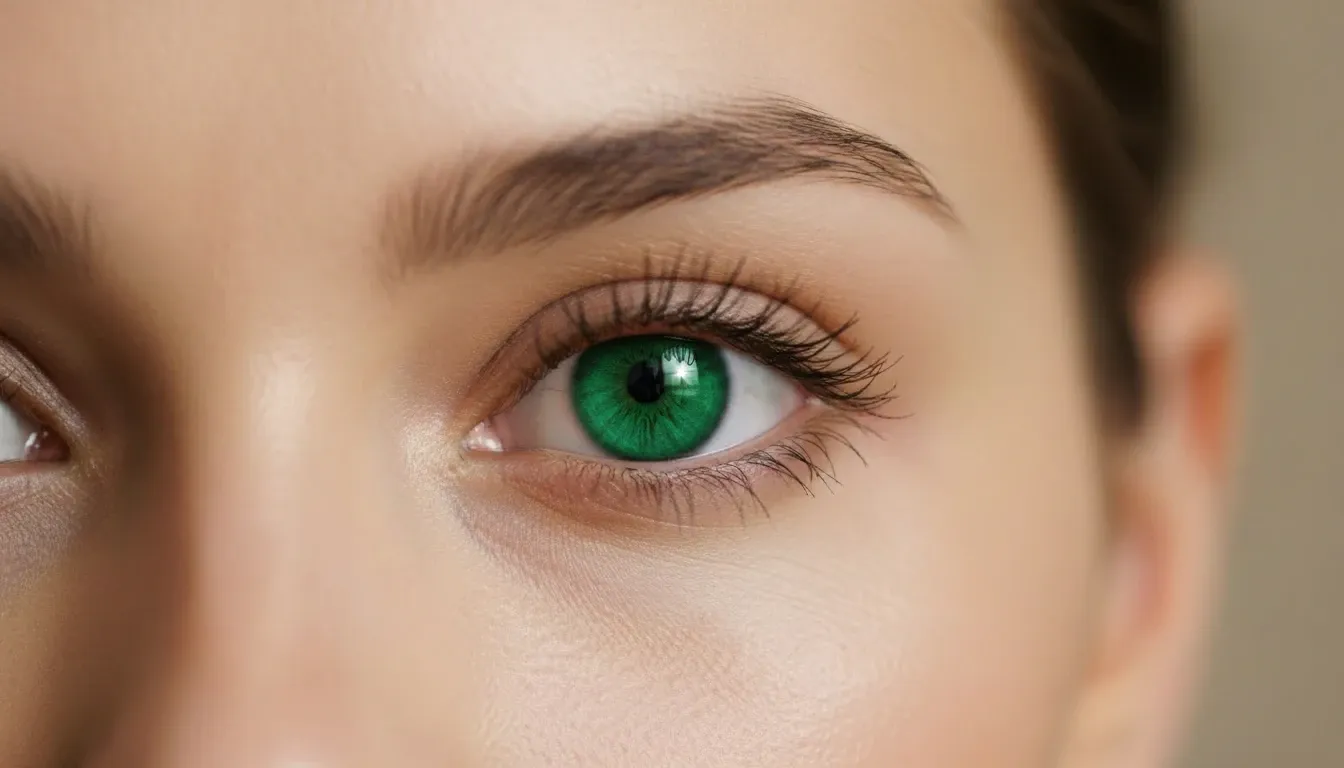 modelo de ojos verde esmeralda penetrantes