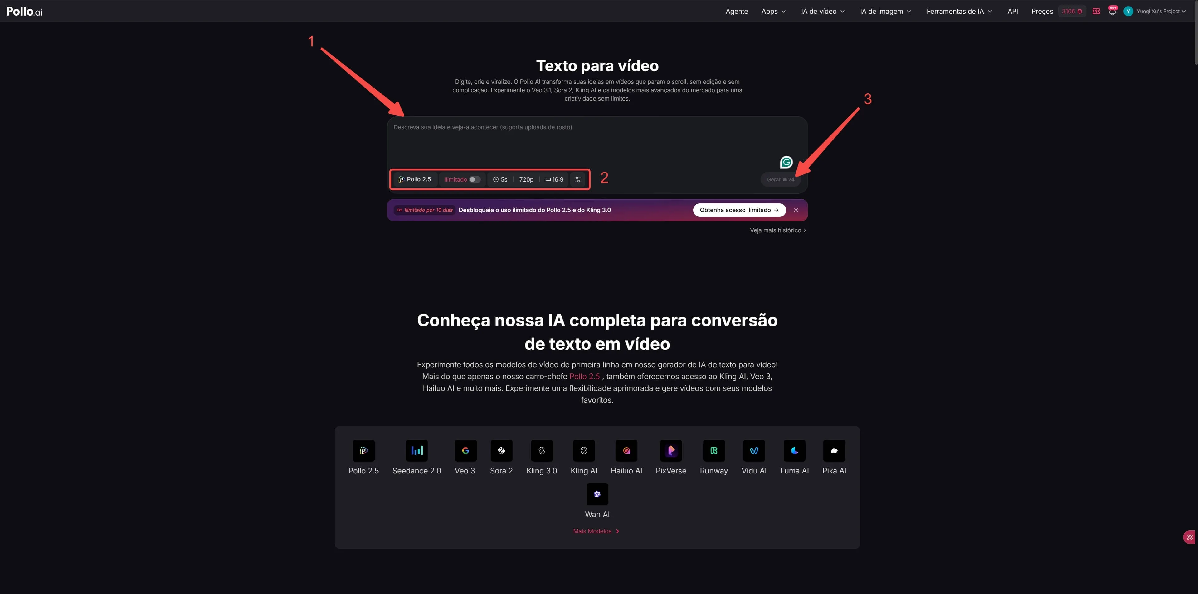 gerador de texto para vídeo com IA do Pollo AI