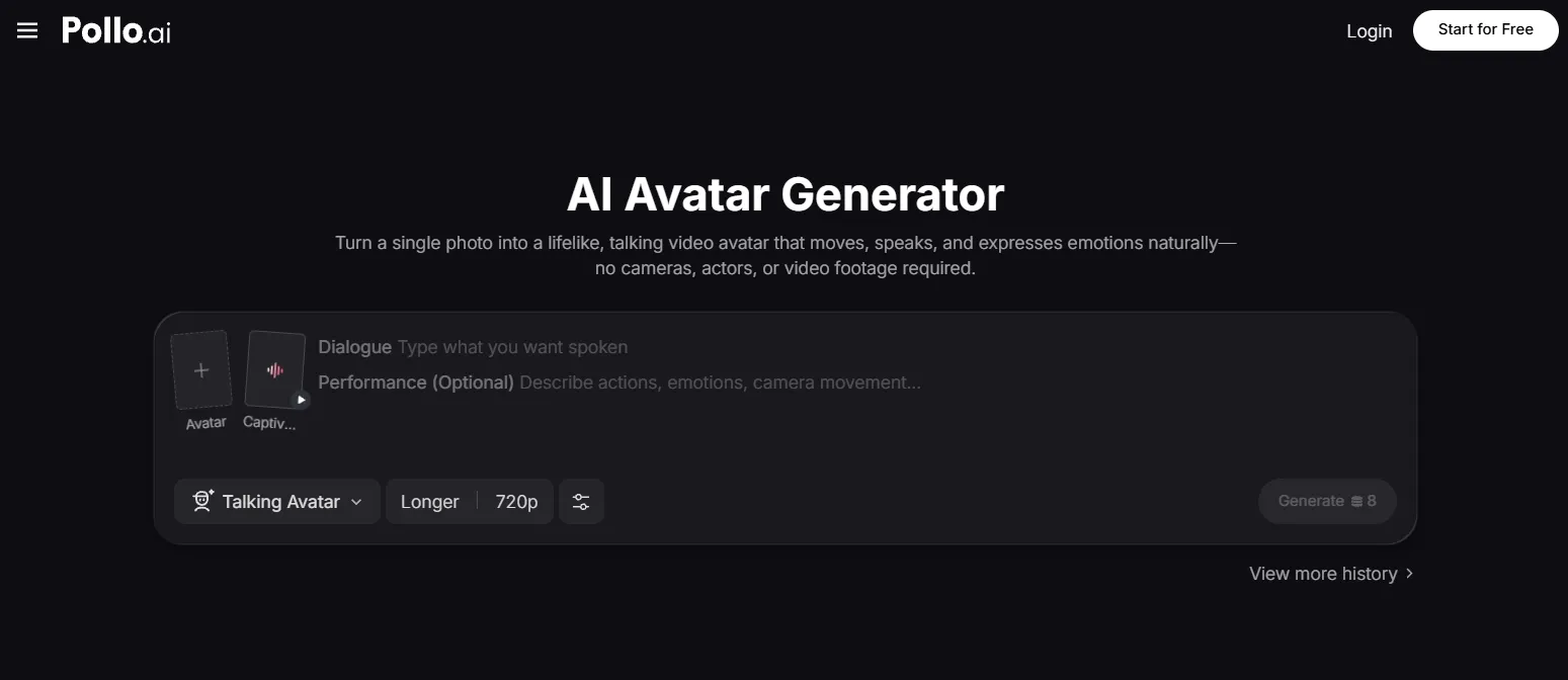 Avatar generator interface allowing users create talking-head videos and upload audio recordings