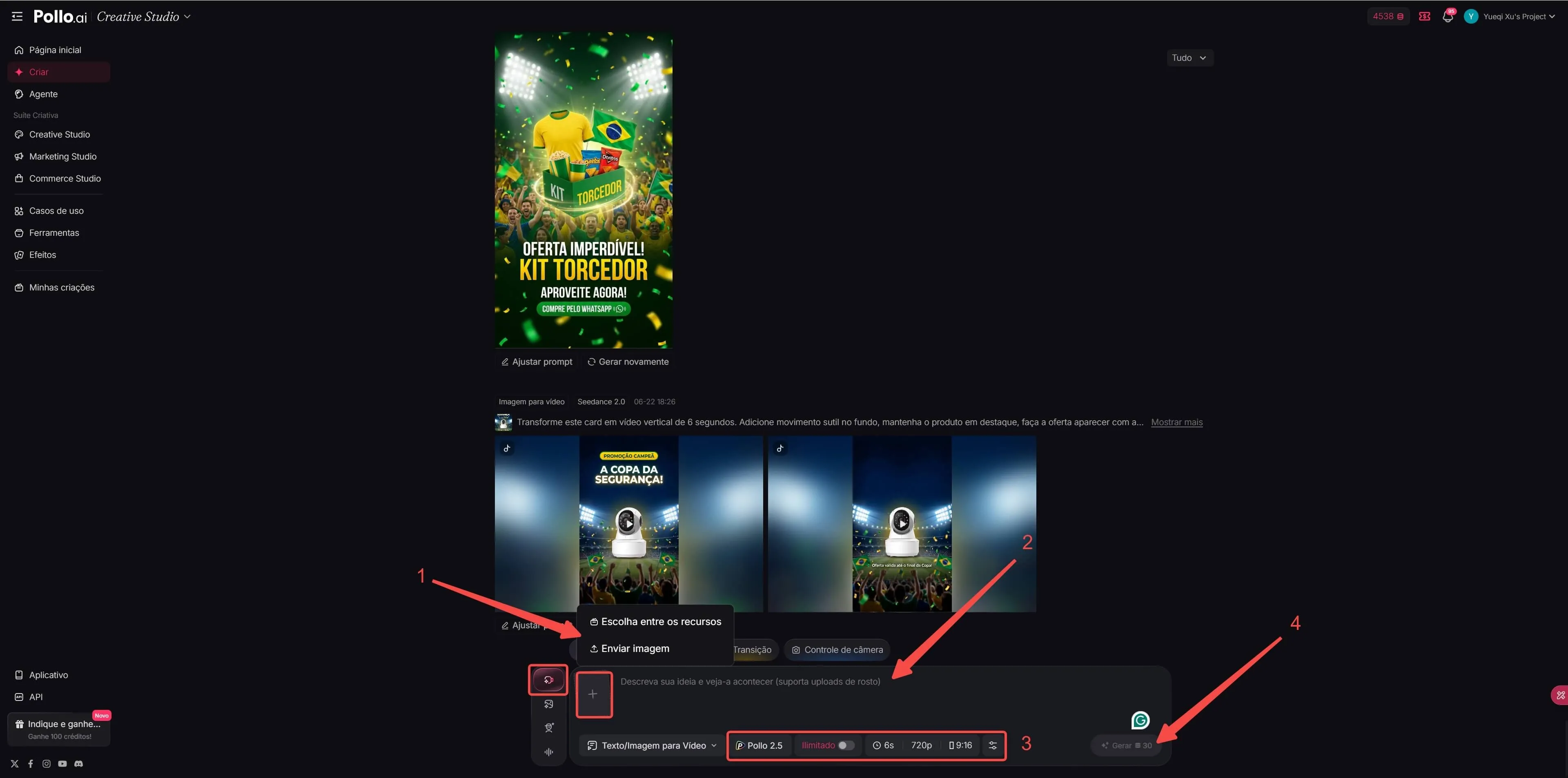 como usar o Pollo AI para transformar card da Copa em vídeo