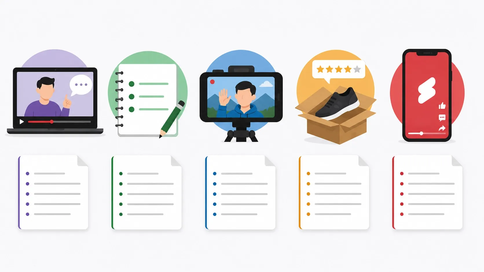 A set of icons illustrating the video content planning process