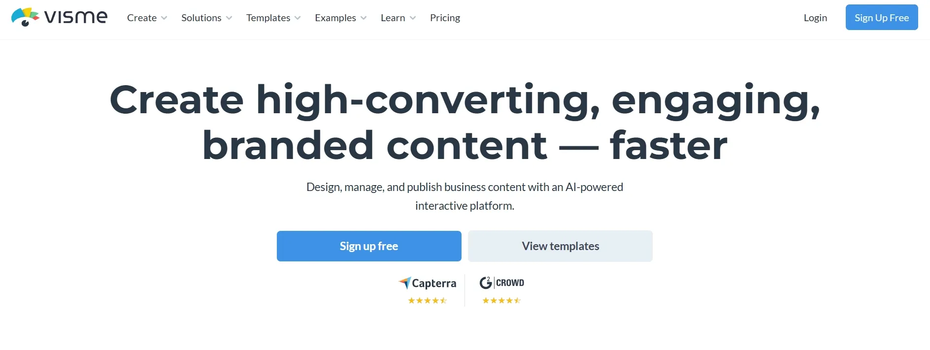 Visme homepage platform screenshot