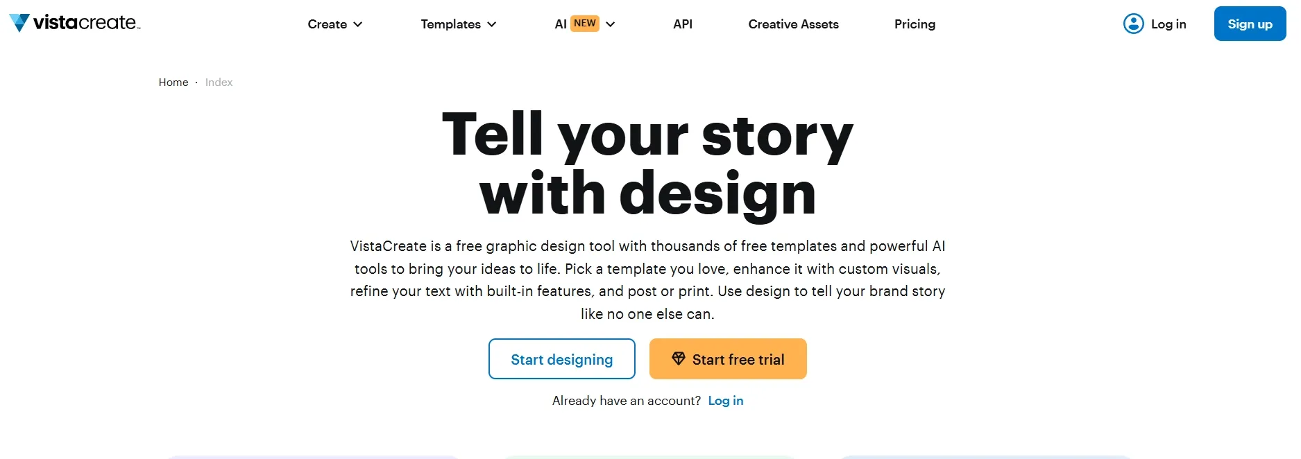 VistaCreate homepage screenshot