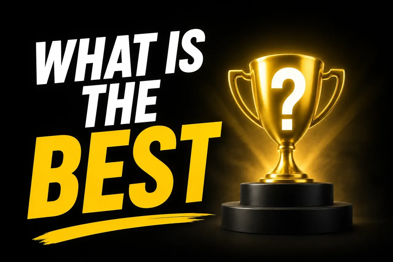 A golden trophy with What Is The Best text