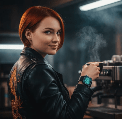 a woman holds a cup of coffee