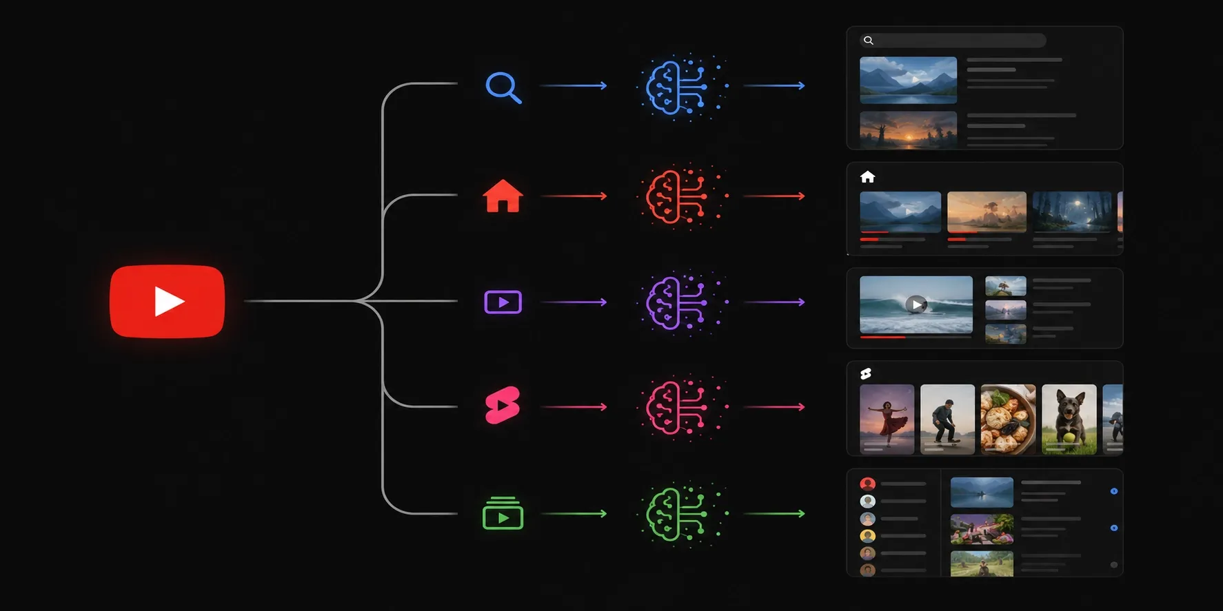YouTube AI interface showing various content categories and search options.