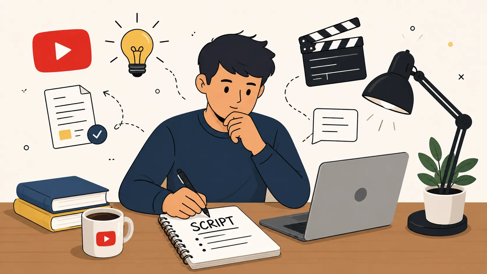 Illustration of writing a YouTube video script